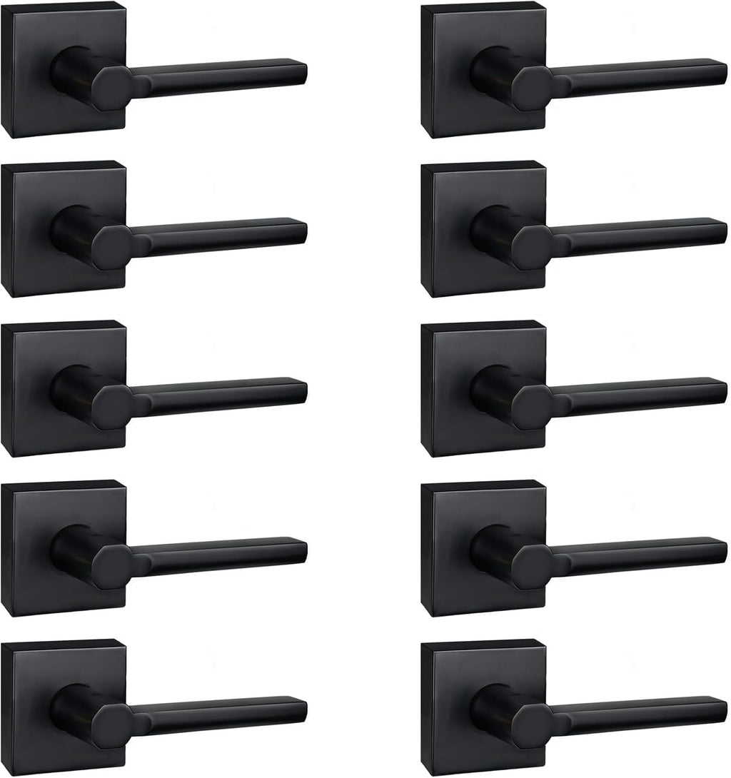 10 Pack Dummy Door Levers in Matte Black, Heavy Duty Interior Handle Lock for Closet Pantry, Non-Turning, Single Sided, Reversible for Left/Right Hand