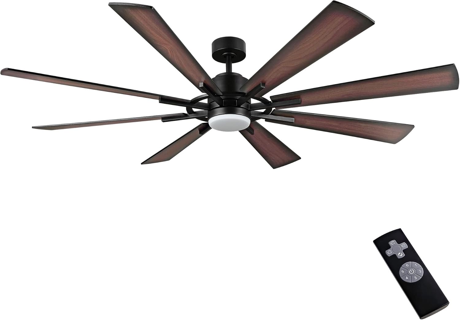 WINGBO 72" DC Ceiling Fan with Lights and 3 Downrods, Matte Black Ceiling Fan with Walnut/Walnut Shadowed Reversible Blades, 6-Speed DC Motor, Indoor Ceiling Fans for Kitchen Bedroom Living Room