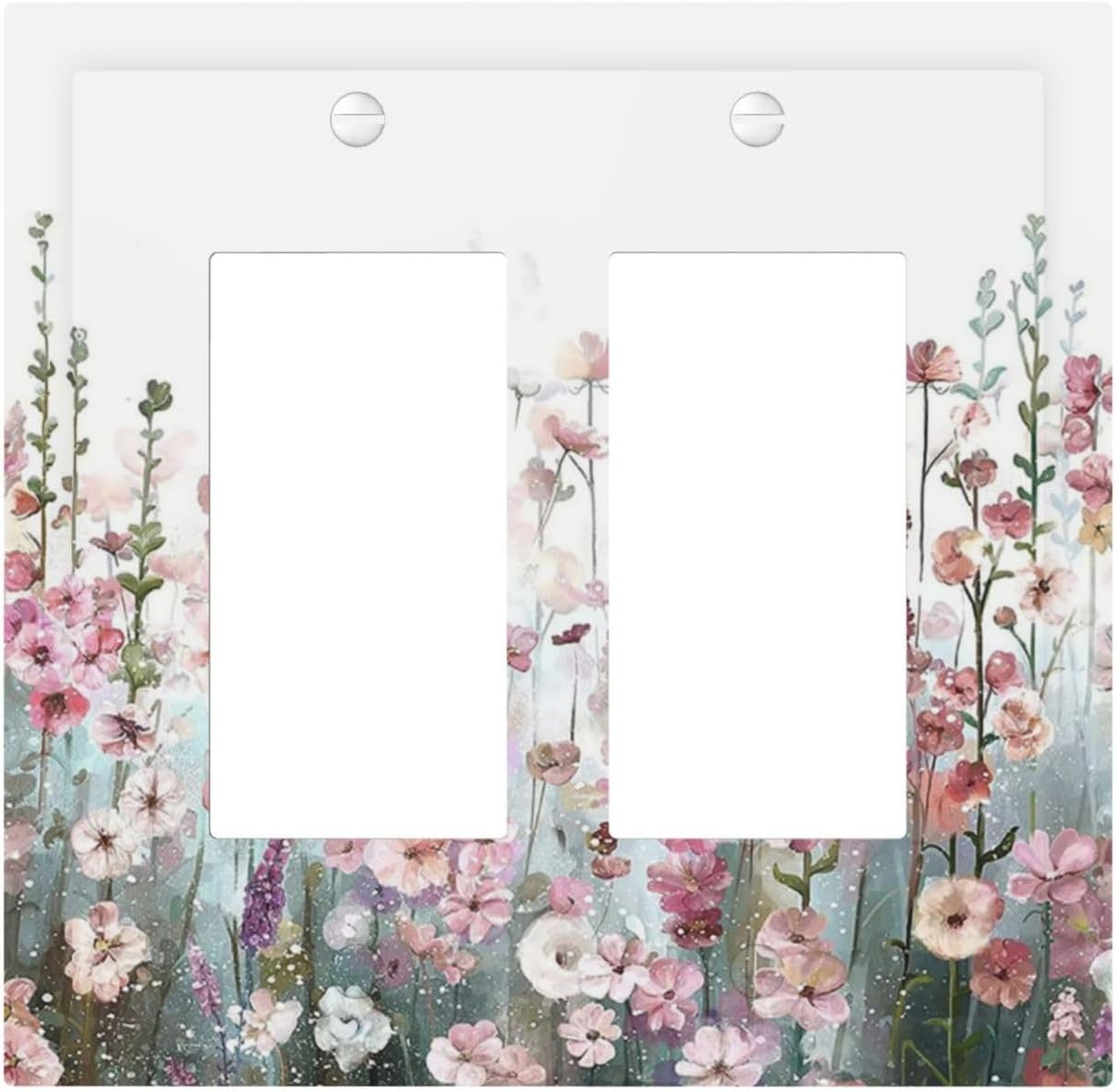 Colorful Flowers Pink Floral Watercolor Plant Decorative Outlet Covers 2 Gang Double GFCI Rocker Electrical Wall Panels Light Switch Cover Plate for Bed Room Living Room Decor