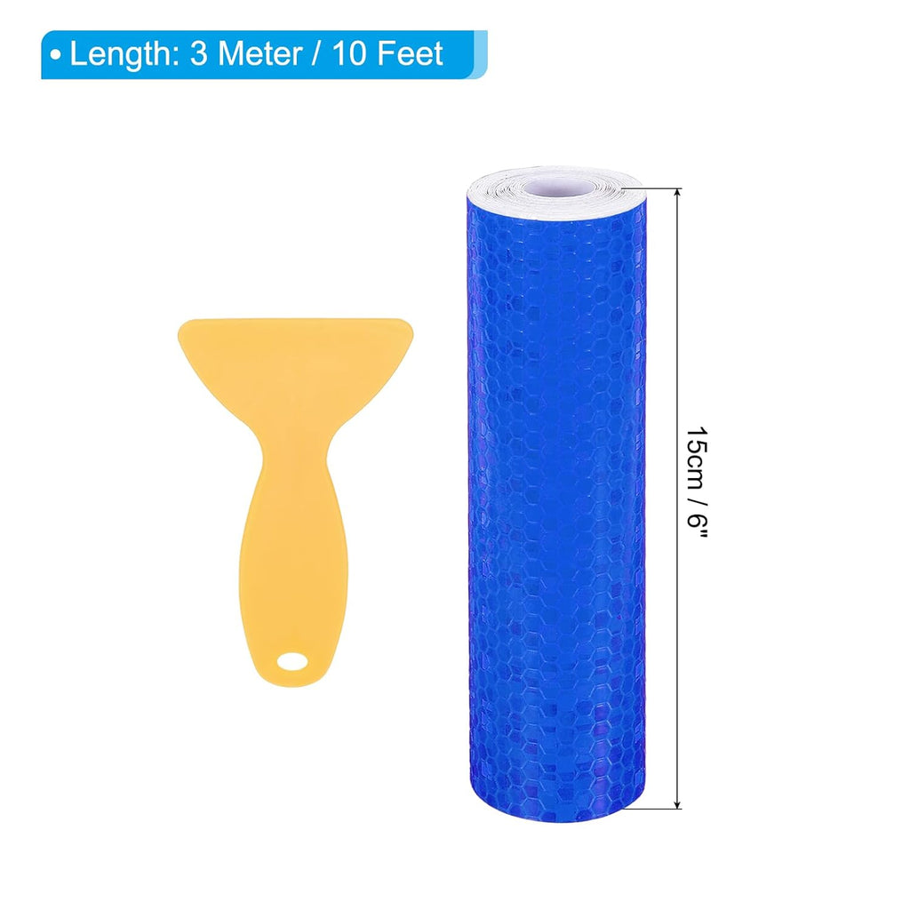 PATIKIL 6 Inch x 10 ft Reflective Tape, 1 Roll Waterproof Self Adhesive High Visibility Caution Warning Safety Tape Reflector with Scraper for Trucks Trailers Cars, Blue