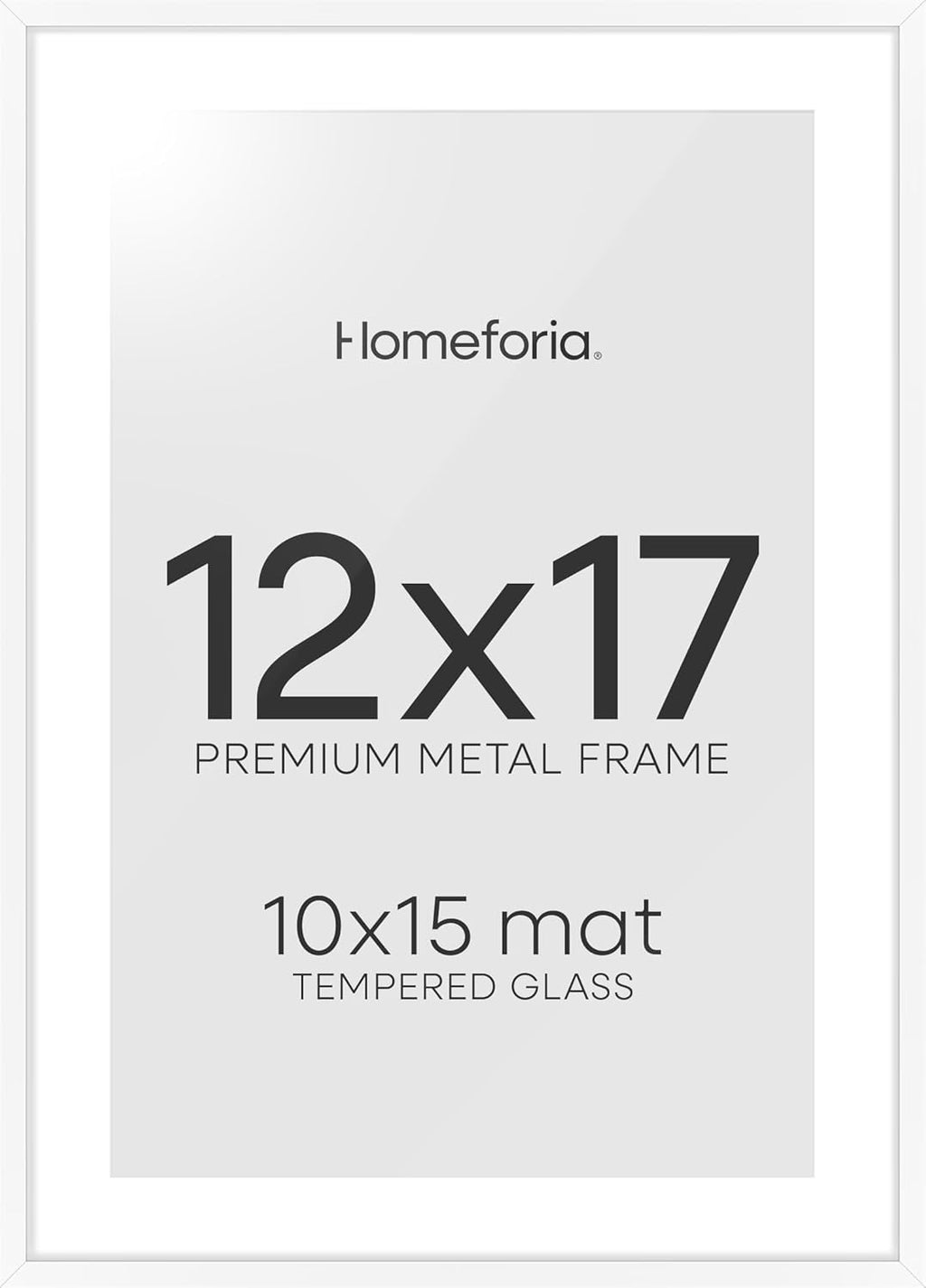 Homeforia 12x17 Picture Frame White, High End Metal 12x17 Poster Frames with Mat 10x15 for Photo, 12 x 17 White Frame Matted to 10 x 15 inch Print, 17x12 Thin Frame, Tempered Glass, Wall Kit, Set of 1