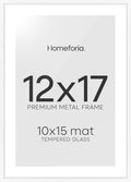 Homeforia 12x17 Picture Frame White, High End Metal 12x17 Poster Frames with Mat 10x15 for Photo, 12 x 17 White Frame Matted to 10 x 15 inch Print, 17x12 Thin Frame, Tempered Glass, Wall Kit, Set of 1