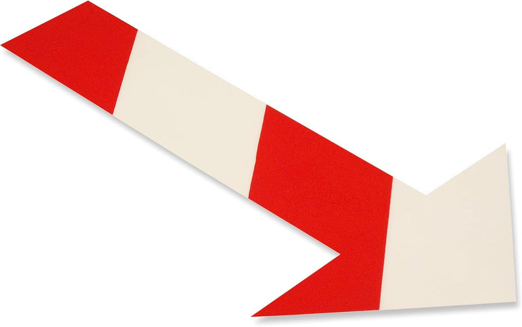 Mighty Line Solid Arrows Directional Sticker Sign Floor Marking Tape for Safety, Caution, Warning, Heavy-Duty, Peel and Stick Adhesive, Industrial Quality, White and Red Chevron, 10"x6", 50 Pack