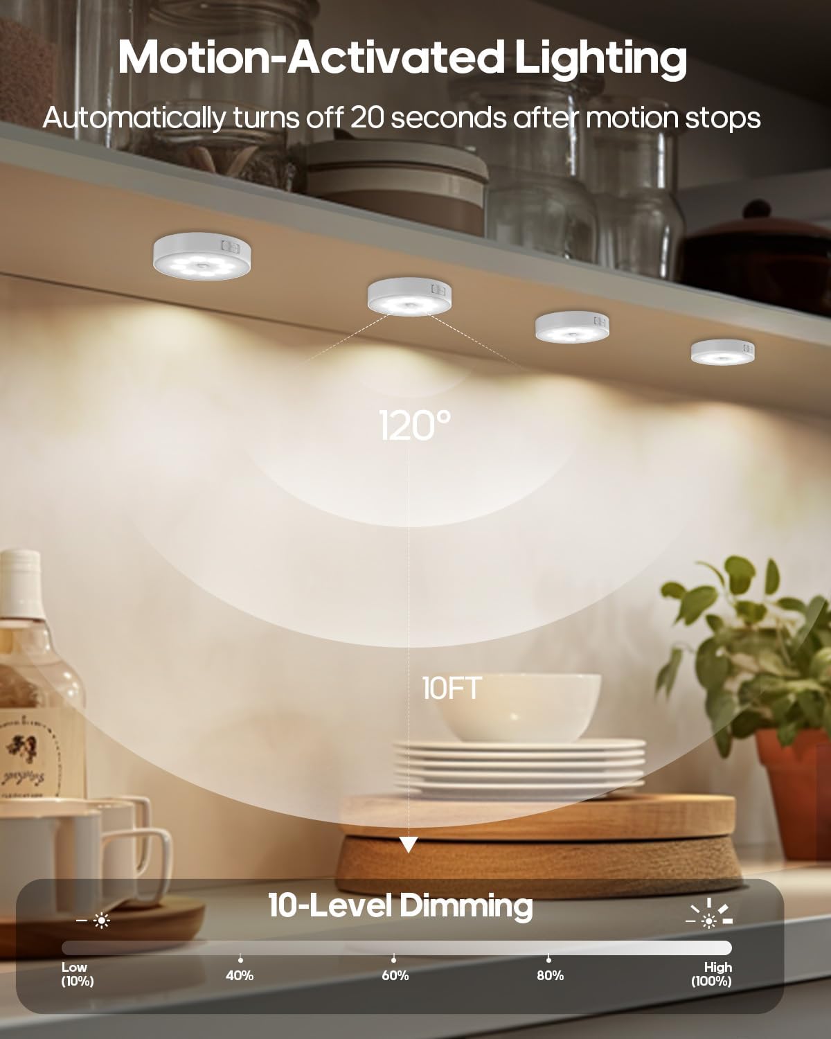 6-Pack RGB Rechargeable Puck Lights with Remote, 13 Color Motion Sensor Puck Lights, Magnetic Stick on Light, Dimmable Under Cabinet Lights for Shelf, Bedroom, Kitchen