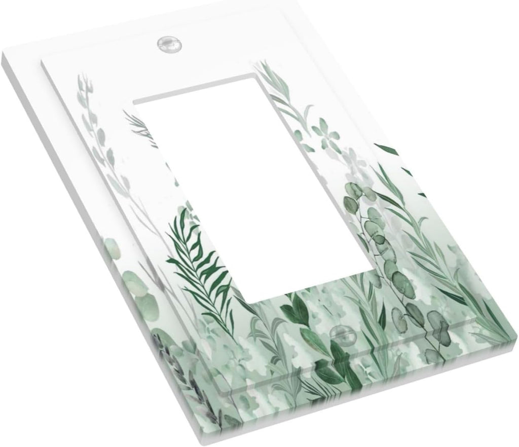 Watercolor Green Leaf Rustic Plant Eucalyptus Flowers Decorative Outlet Covers 1 Gang Single Rocker Light Switch Cover Plate Wall Plates GFCI Faceplate for Bed Room Living Room Decor