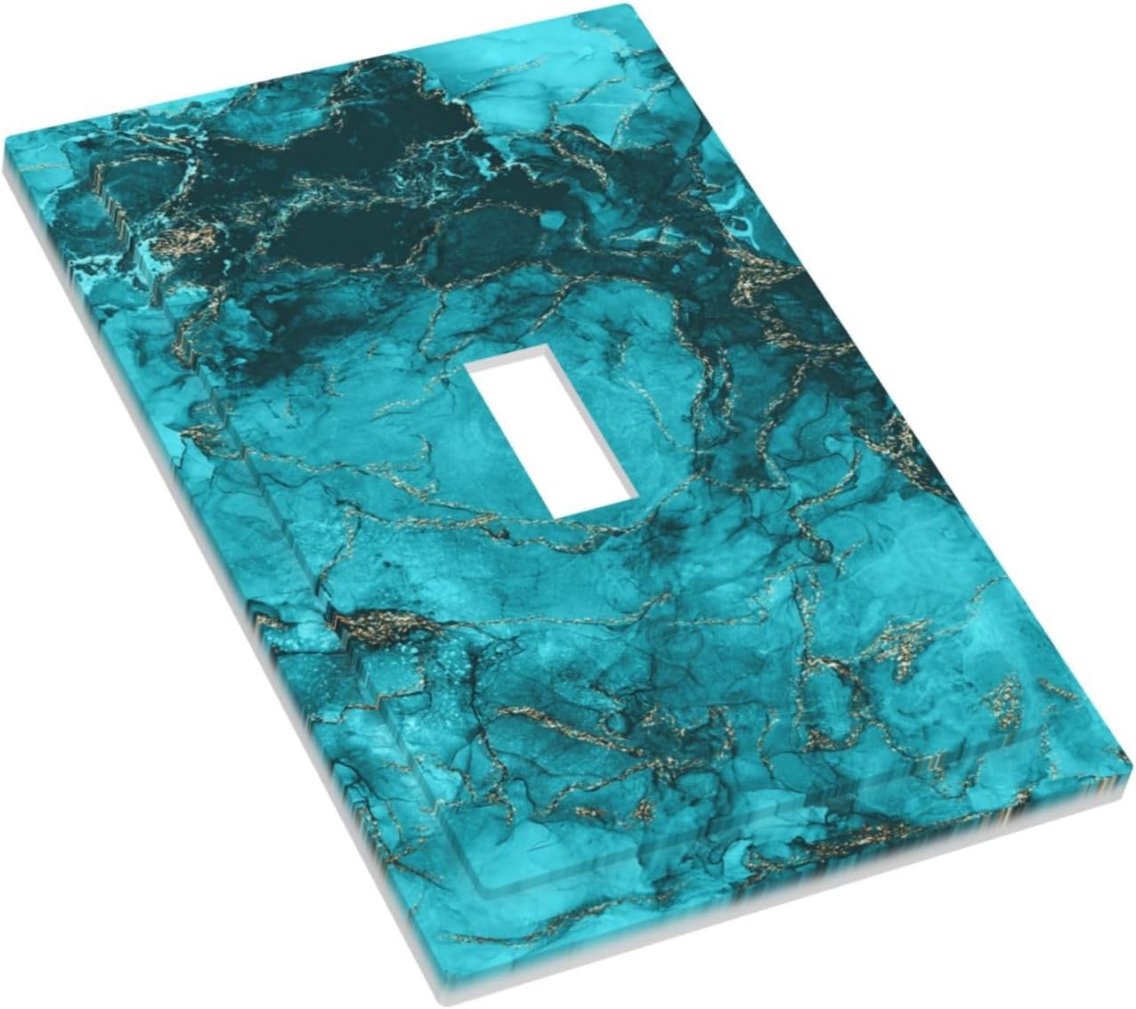 Decorative Light Switch Plate Covers Modern Abstract Turquoise Blue Marble Texture 1 Gang Wall Plate Single Toggle Light Switch Covers Artistic Faceplate for Bathroom Decor （2 Pack）