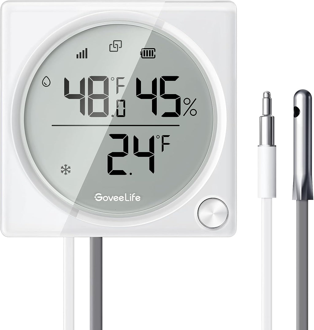 GoveeLife WiFi Refrigerator Thermometer Hygrometer Pro with 2 in 1 Alarm, Monitor Sensor for Freezer, Wireless Digital Freezer Temperature Humidity with App Alert, LCD Display(Gateway Not Included)
