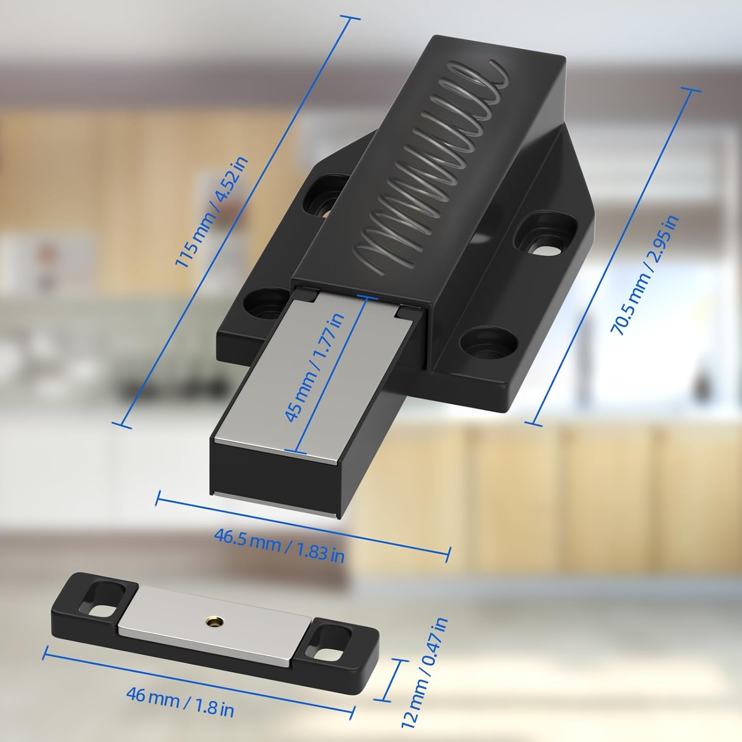 Push to Open Latches Jiayi Magnetic Push Open Catch Touch Latches for Cabinet Kitchen Drawer Closer Touch Release Open for RV Cupboard Door Damper, Large Push to Open Wardrobe Closure ((Black, 8 Pack)