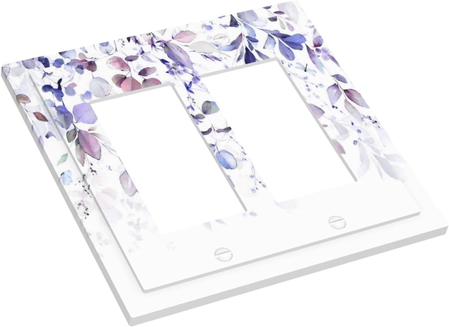 Purple Eucalyptus Watercolor Floral Rustic Leaf Decorative Outlet Covers 2 Gang Double GFCI Rocker Electrical Wall Panels Light Switch Cover Plate for Farmhouse Home Decor