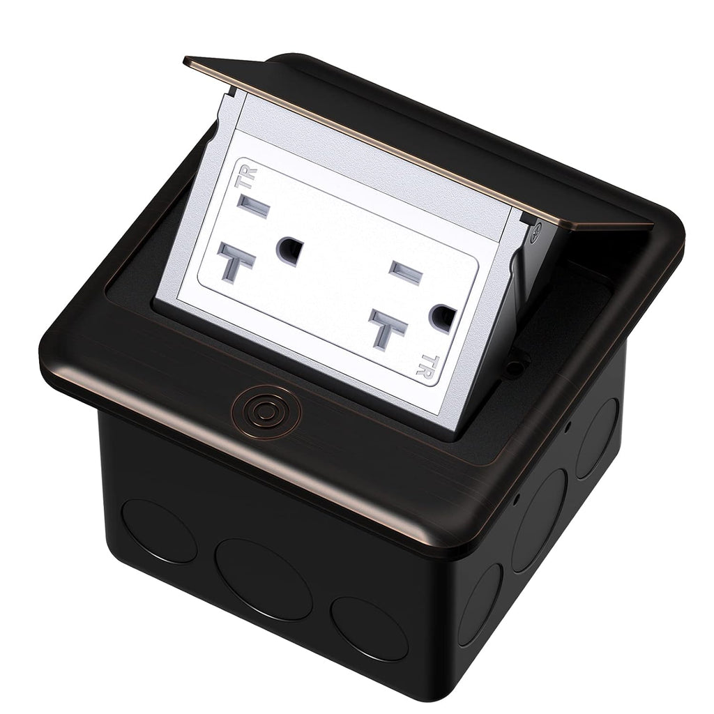 KYHSHJ Pop Up Floor Electrical Outlet Box Kit，20 Amp Stainless Steel TR Tamper-Resistant Duplex Receptacle Outlet， Corrosive Resistant Hardware，ETL Listed, Oil Rubbed Bronze