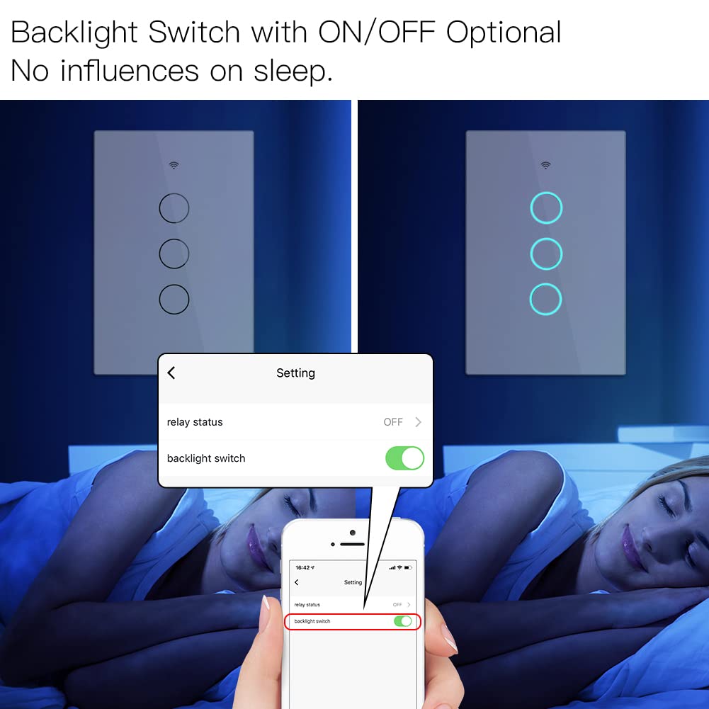 MOES 2.4GHz WiFi Wall Touch Smart Switch Neutral Wire Required, 3 Way Multi-Control, Glass Panel Light Switch Work with Smart Life/Tuya App, RF433 Remote Control, Alexa and Google Home White 3 Gang