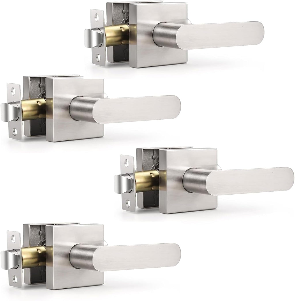 KNOBWELL 4 Pack Interior Door Handle,Satin Nickel Finish Door Levers, Passage Knob for Closet Hallway, Zinc Alloy Construction, 250,000-Cycle Durability