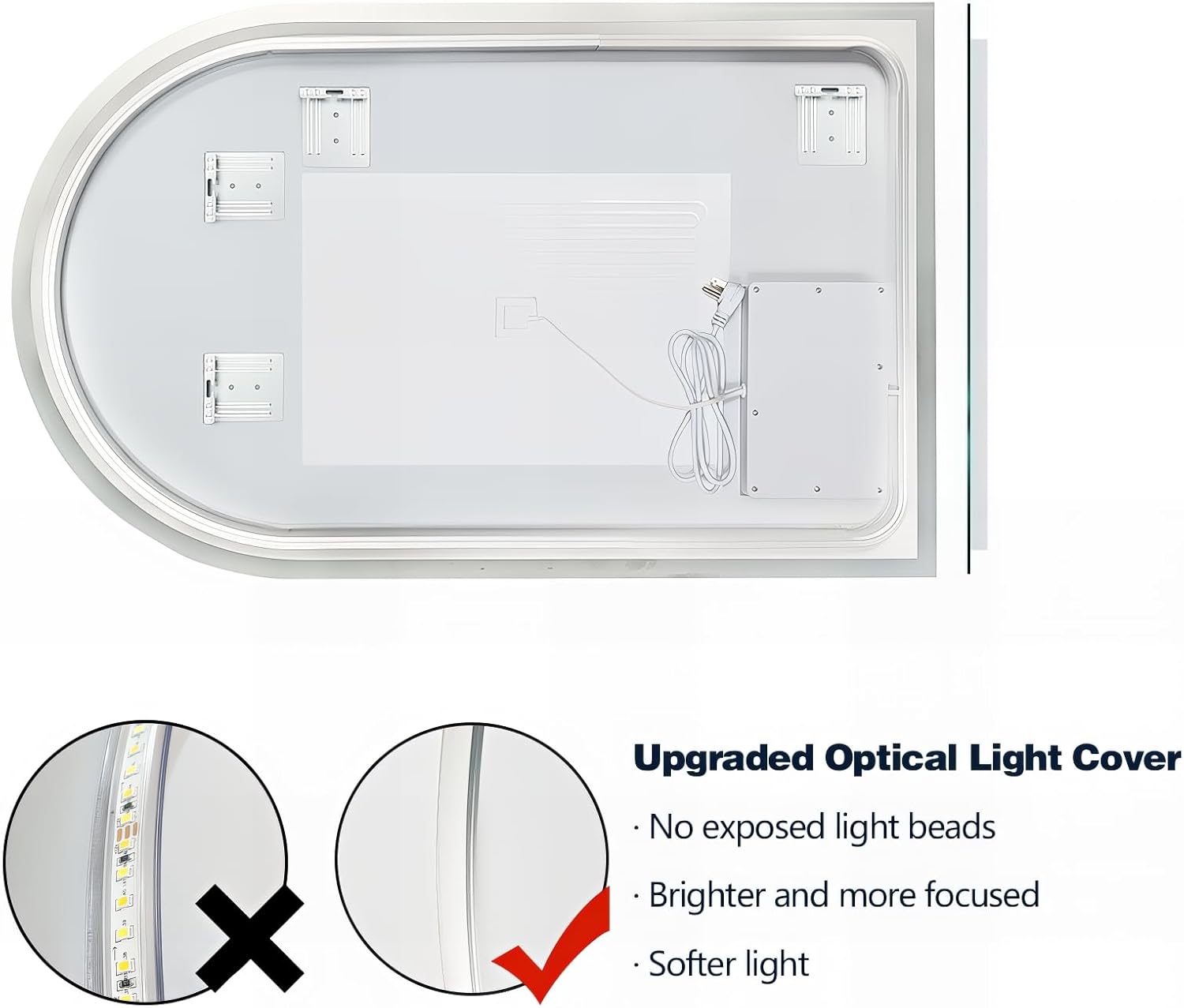 Niccy Arched LED Bathroom Mirror, 48x30 Arch Wall Mounted Frameless Bathroom Mirror for Vanity, Smart Lighted Frontlit Mirrors with Memory Function for Bathroom Bedroom Beauty Hair Salon