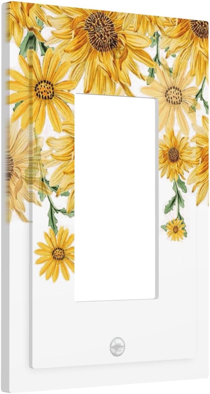 Sunflower Yellow Flowers Floral Decorative Outlet Covers 1 Gang Single Rocker Light Switch Cover Plate Wall Plates GFCI Faceplate for Bed Room Living Room Decor