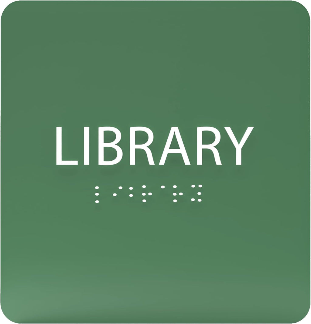 6" X6" Library Sign - ADA Compliant Tactile Graphics Grade 2 Braille Text Acrylic Wall Sign - Quiet zone, Information Convey, Group Study Room Door Signs for Office, School, Home