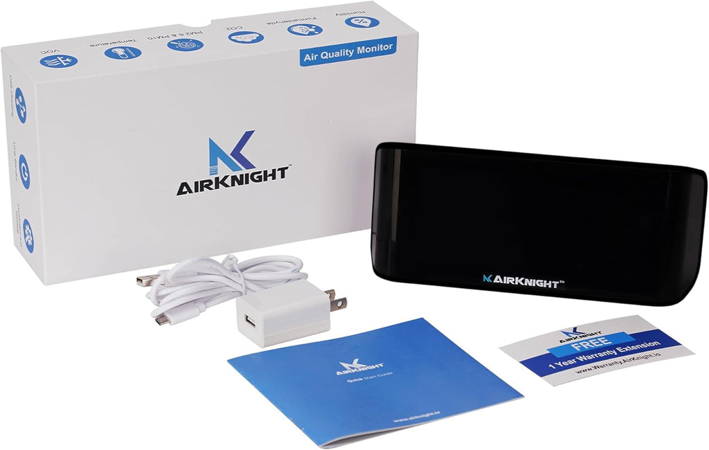AirKnight Premium Indoor Air Quality Monitor Indoor & Air Quality Sensor. VOC detector, CO2 Monitor, Formaldehyde Detector HCHO, AQI, PM2.5, PM10 Temperature Humidity Air Monitor AQI CO2 Meter Gas Off