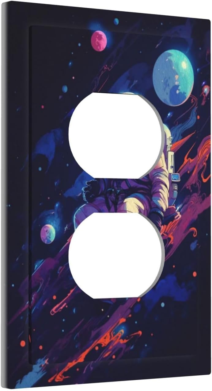 Decorative Outlet Covers Purple Space Astronaut Planet 1 Gang Duplex Light Switch Cover Plate Wall Plates for Electrical Outlets Electrical Switchplate Face Plate for Bedroom Home Decor