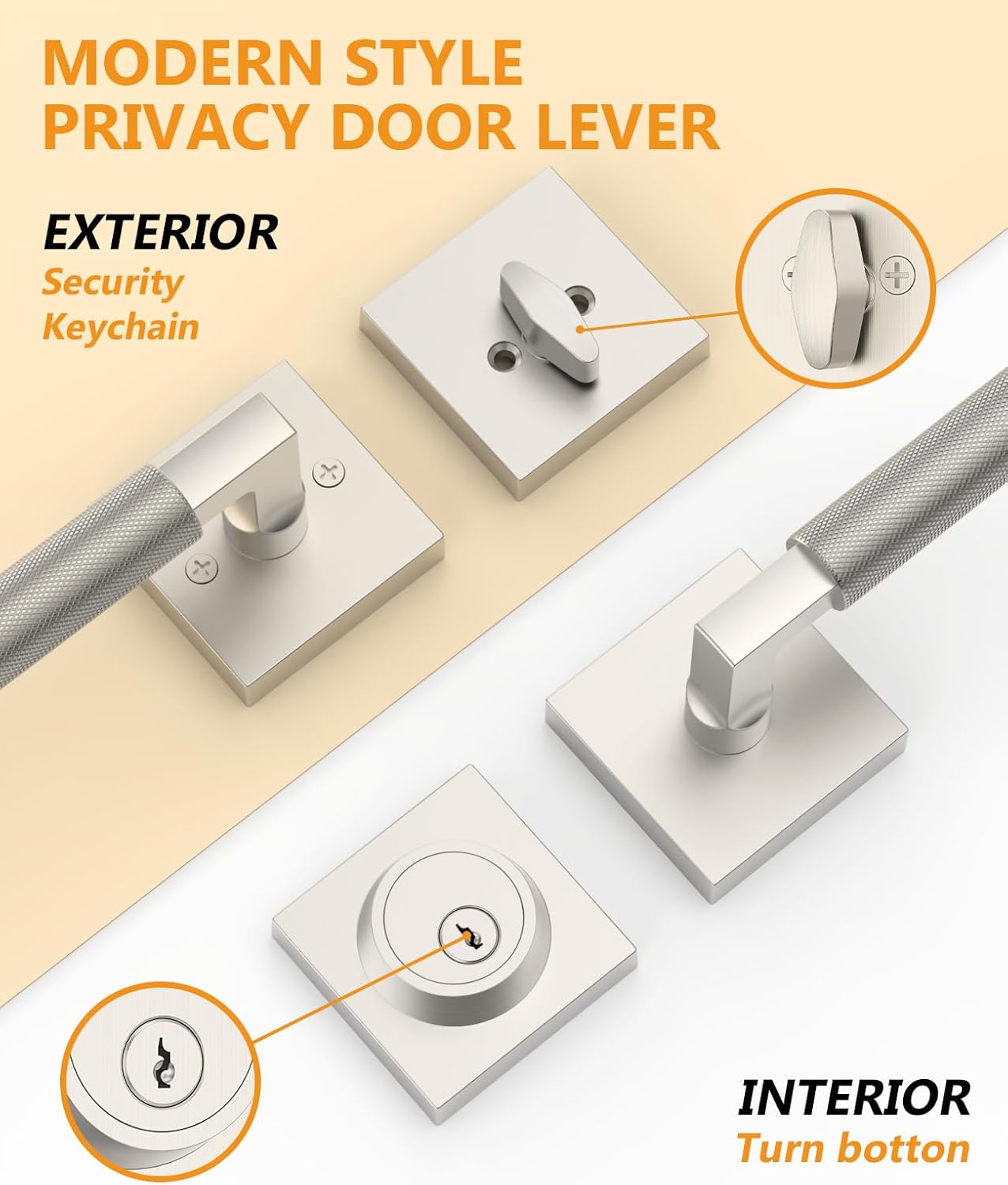 Asidrama Premium Brushed Satin Nickel Zinc-Alloy Front Door Lock Set: Double Cylinder Deadbolt, Heavy Duty Security Handleset for Left/Right Exterior Doors, Universal Entry Locks (1 Pack)