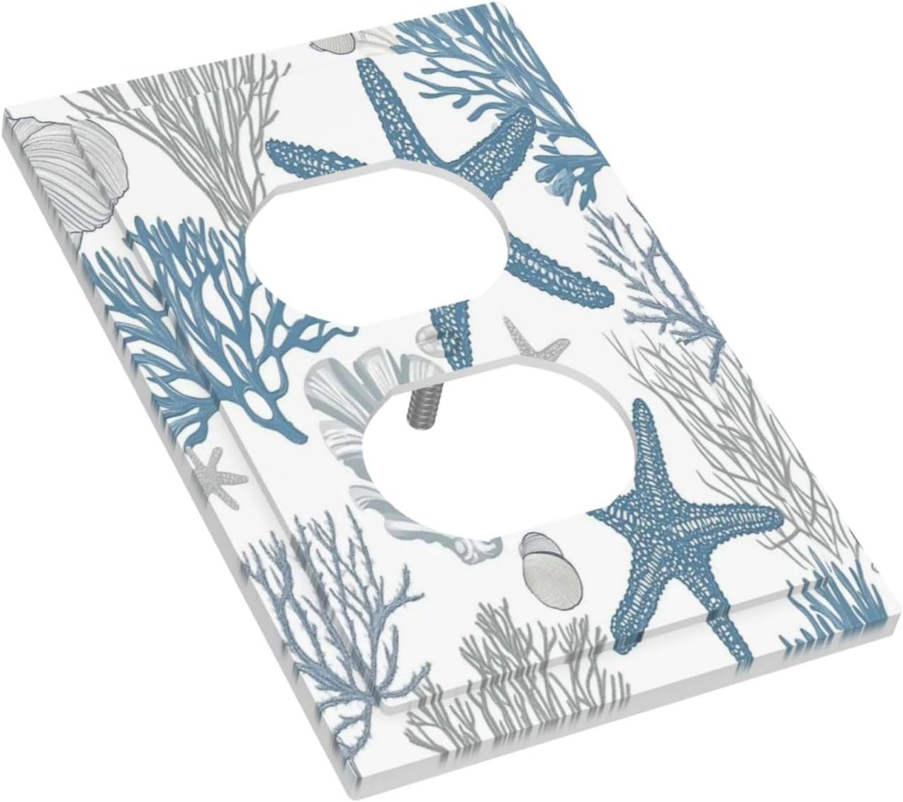 Blue Starfish Nautical Beach Conch Coastal Coral Shell Outlet Covers 1 Gang Duplex Light Switch Cover Decorative Switch Plates Electrical Receptacle Faceplate Wall Plate For Kids Room Bathroom Decor