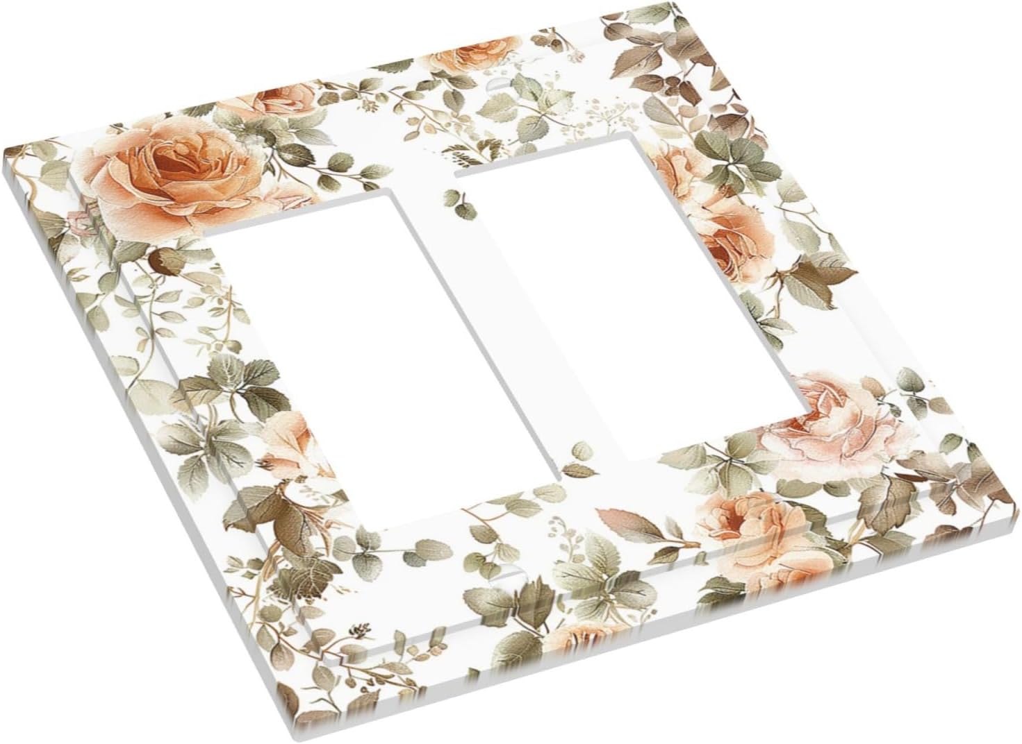Decorative Outlet Covers Vintage Warm Color Orange Flowers And Leaves 2 Gang Double GFCI Rocker Electrical Wall Panels Light Switch Cover Plate for Bedroom living Room Decor