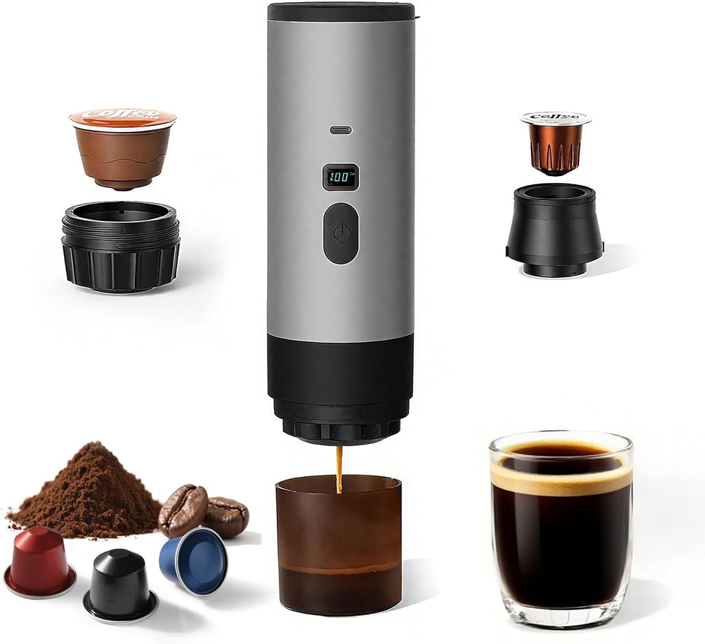 Portable Coffee Maker Espresso Machine with 7800mAh Battery & Digital Display, Self-Heating Travel Coffee Maker for Camping, Car, USB-C Compatible with Ground Coffee & NS Capsules RV Hiking Office