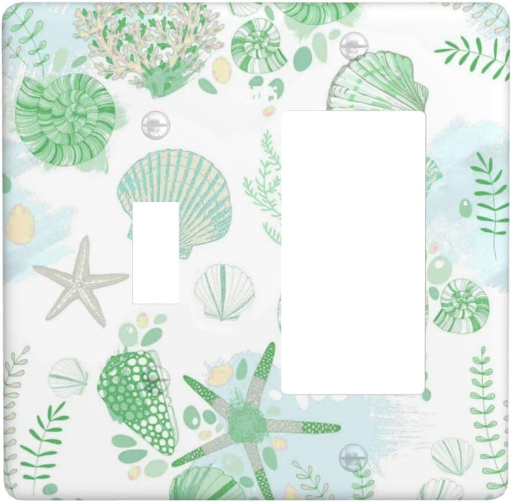 Beach Nautical Starfish Scallop Coral Conch Outlet Covers 1 Toggle 1 Rocker Combination Decorative Wall Plate Electrical Switch Plates Light Switch Cover Plate for Bathroom Home Decor