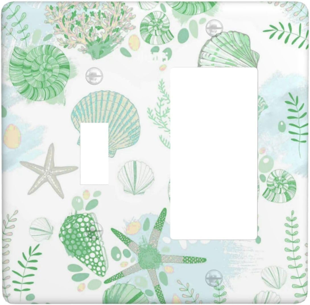 Beach Nautical Starfish Scallop Coral Conch Outlet Covers 1 Toggle 1 Rocker Combination Decorative Wall Plate Electrical Switch Plates Light Switch Cover Plate for Bathroom Home Decor