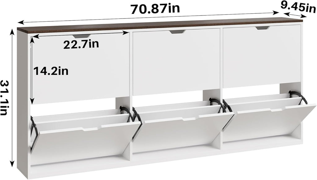70.9" W Large Shoe Storage Cabinet with 6 Flip Drawers, White Shoe Organizer Cabinet for Up to 36 Pairs, Narrow Shoe Cabinet for Entryway, Hallway, Living Room