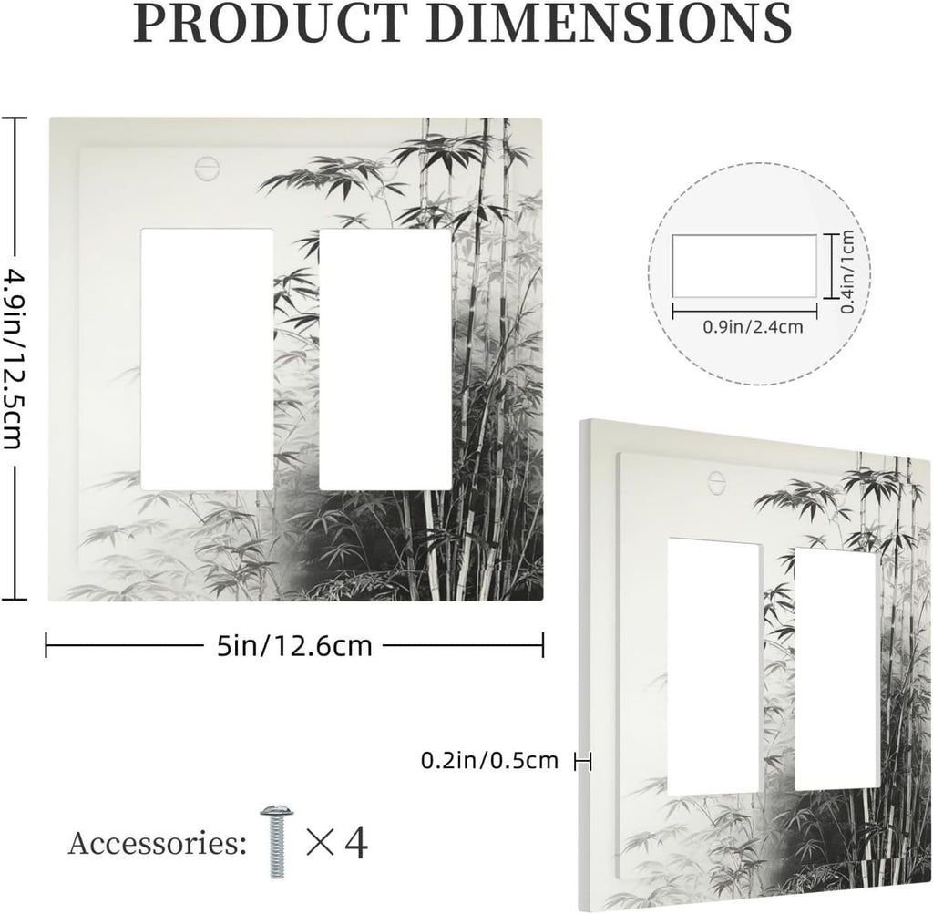 Watercolor Vintage Ink Bamboo Forest Outlet Covers Light Switch Cover Plate 2 Gang Double Rocker Wall Plates Decorative Switch Plates Plug Cover Electrical GFCI Receptacle Cover for Home 4.9 X 5 IN