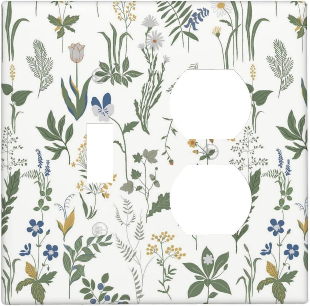 Wallplates Floral Green Leaf Plant Flowes 1 Toggle 1 Duplex Switch Plate Electrical Gfci Faceplate Decorative Light Switch Covers For Bed Room Farmhouse Decor