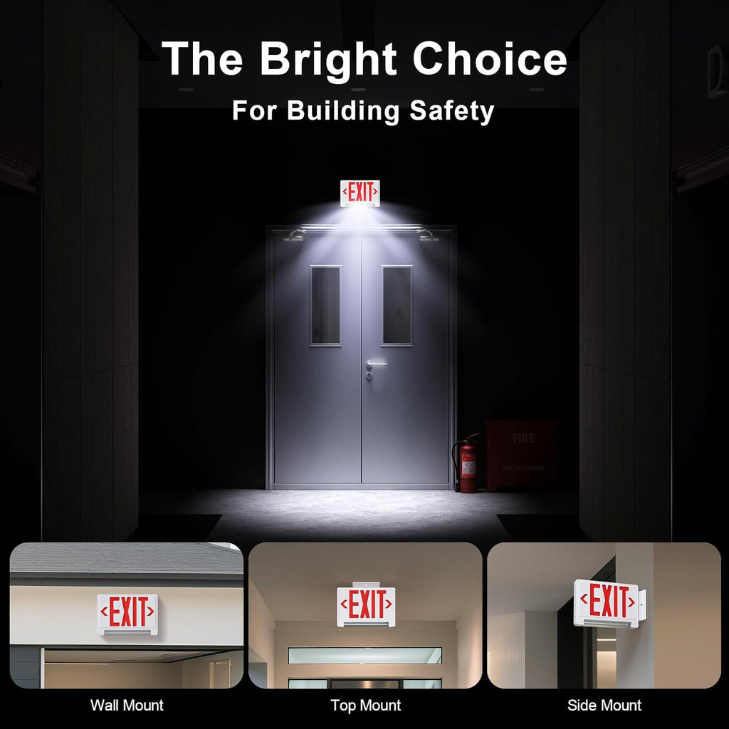 Exit Sign with Adjustable LED Pipe, Exit Signs with Emergency Lights Bar Combo, Compact Hardwired Exit Sign with Battery Backup，Red Led Emergency Exit Light for Business , 120V/277VAC,UL Listed,Top/Side/Wall Mount (2 Pack)
