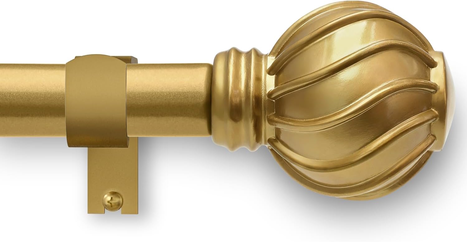Gold Curtain Rods for Windows 66 to 120 Inch 7/8" Diamete Heavy Duty Adjustable Window Curtain Rod with Decorative Finials for Farmhouse Bedroom Living Room Kitchen Outdoor