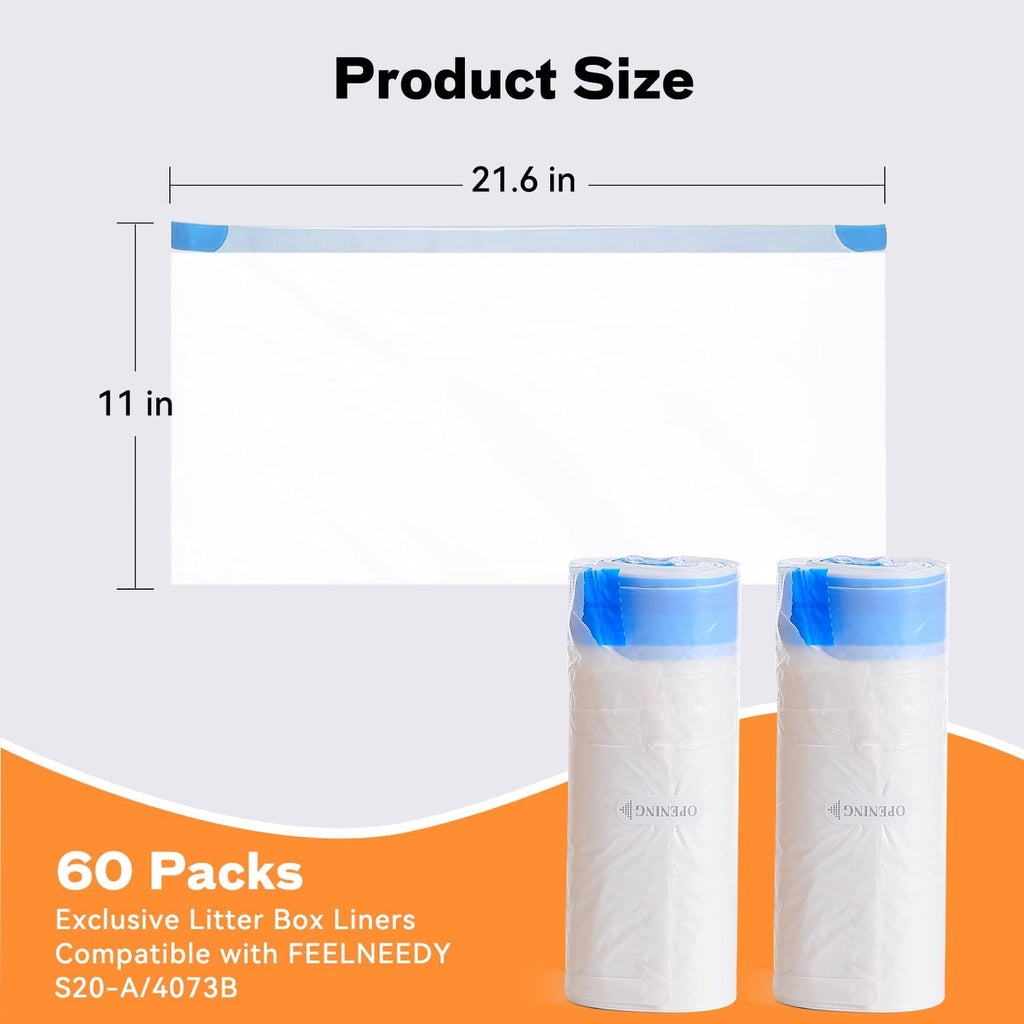 Replaced Trash Bags-3 Rolls, 60 Packs FEELNEEDY Cat Litter Box Waste Bag for S20-A Automatic Self-Cleaning Cat Litter Box
