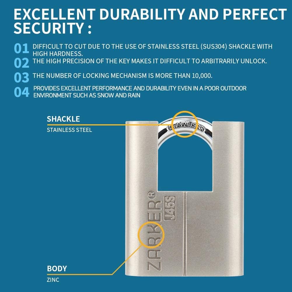 J45S keyed Alike Padlocks, Heavy Duty Stainless Steel Shackle Lock, Waterproof and Rustproof Storage, Warehouses, Garage, Outdoors, 60-Pack