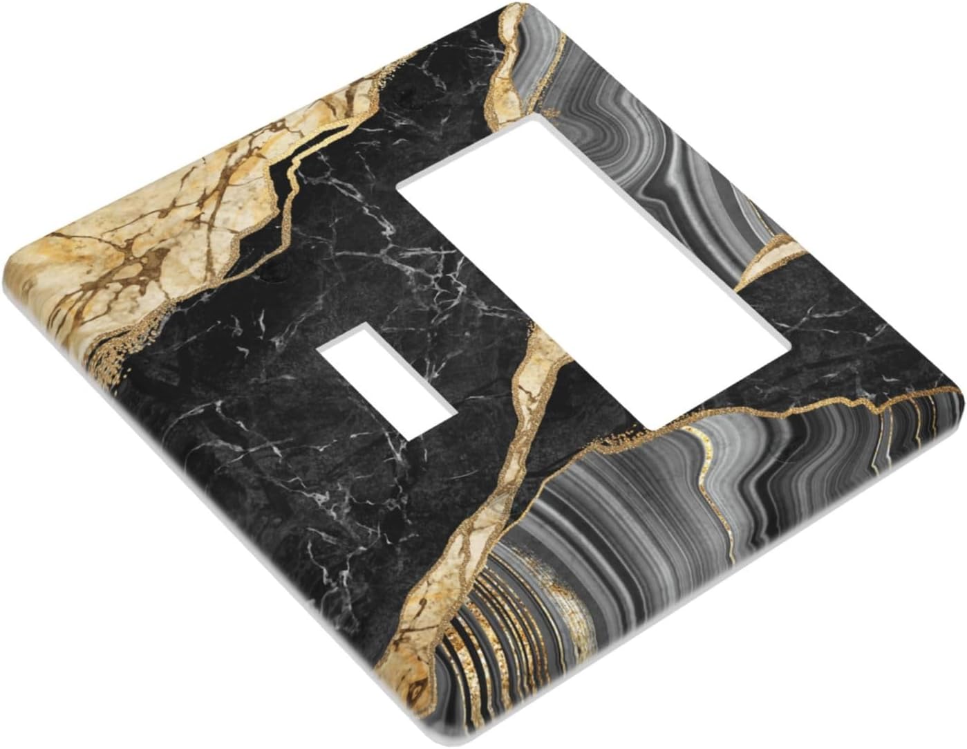 Decorative Outlet Covers Modern Abstract Black Gold Marble 2 Gang Wall Plate Single Toggle 1 Rocker Light Switch Cover Switch Plate Covers for Bathroom Kitchen Home Decor