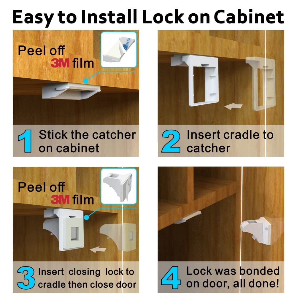 Upgraded (12Locks and 3Keys) Baby Proofing Magnetic Safety Locks with 3M Adhesive,One Minute Fast, Easy and No Drill Installation