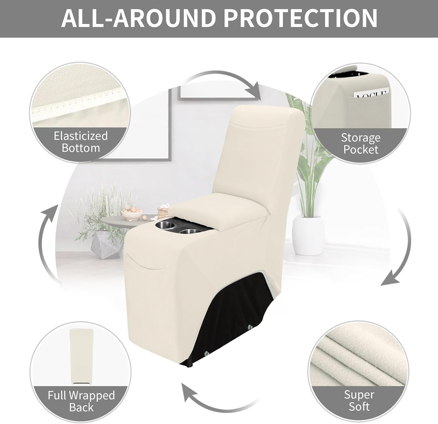Easy-Going 100% Waterproof Recliner Console Cover, Stretch Middle Console Couch Covers for Reclining Sofas, Sectional L-Shape Furniture Protector for Kids & Pets, 1 Console Cover, Beige