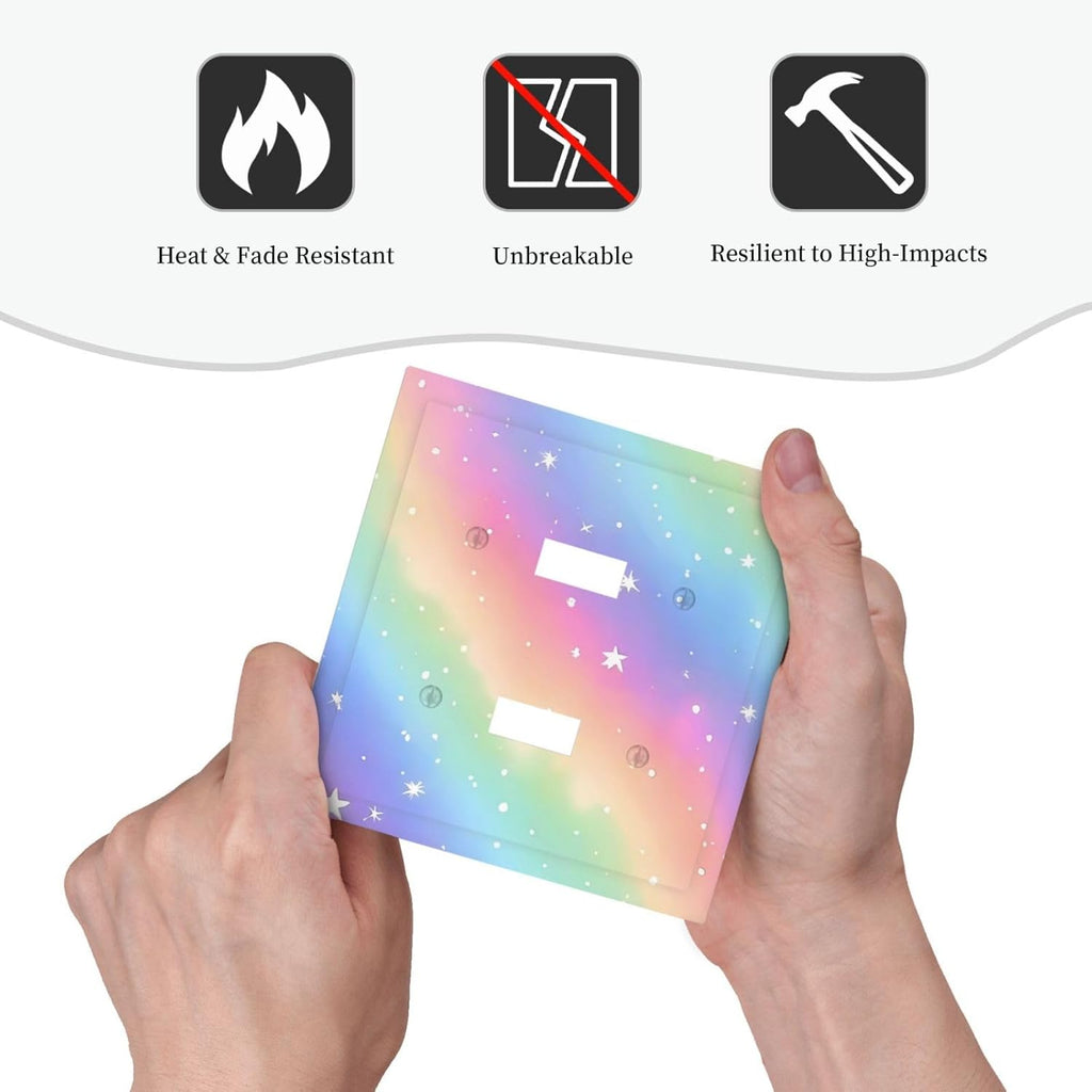 Decorative Light Switch Cover Plate Pink Blue Purple Iridescent Rainbow 2 Gang Outlet Covers Double Toggle Wall Plates for Electrical Outlets Switch Plate Covers Faceplate for Home Decor