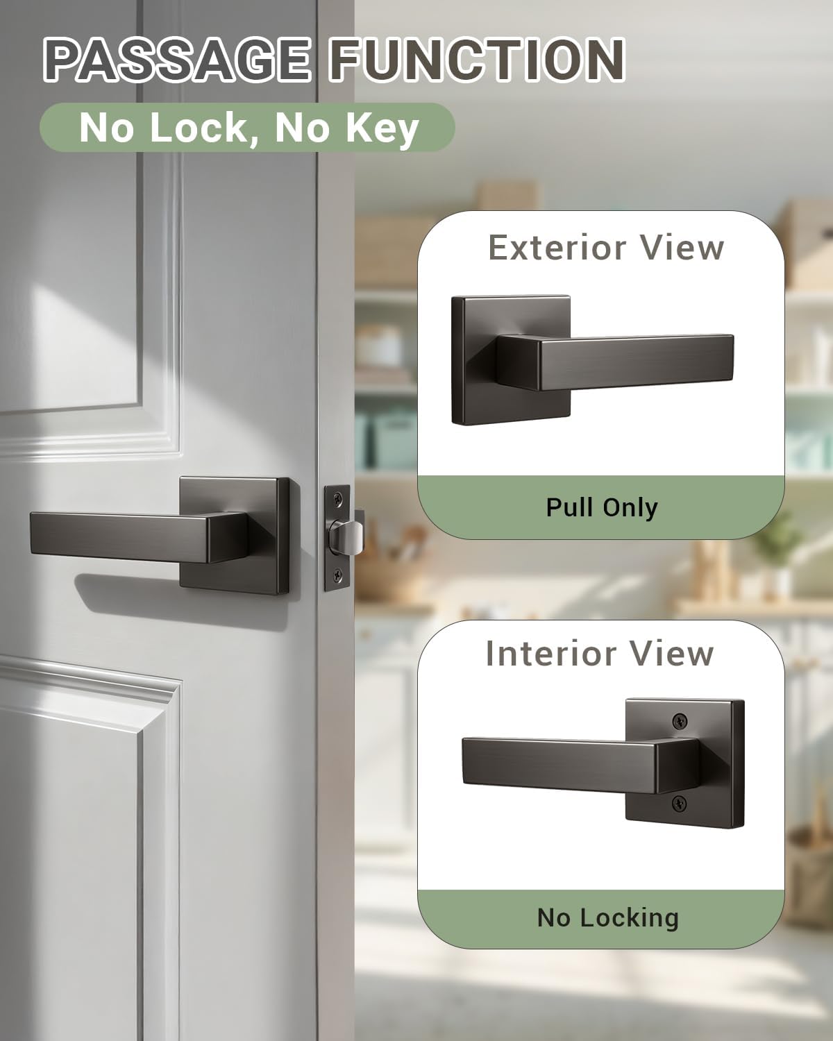 KNOBWELL 10 Pack Gunmetal Black Door Handles Interior Modern Square Door Knob for Closet Hallway Pantry