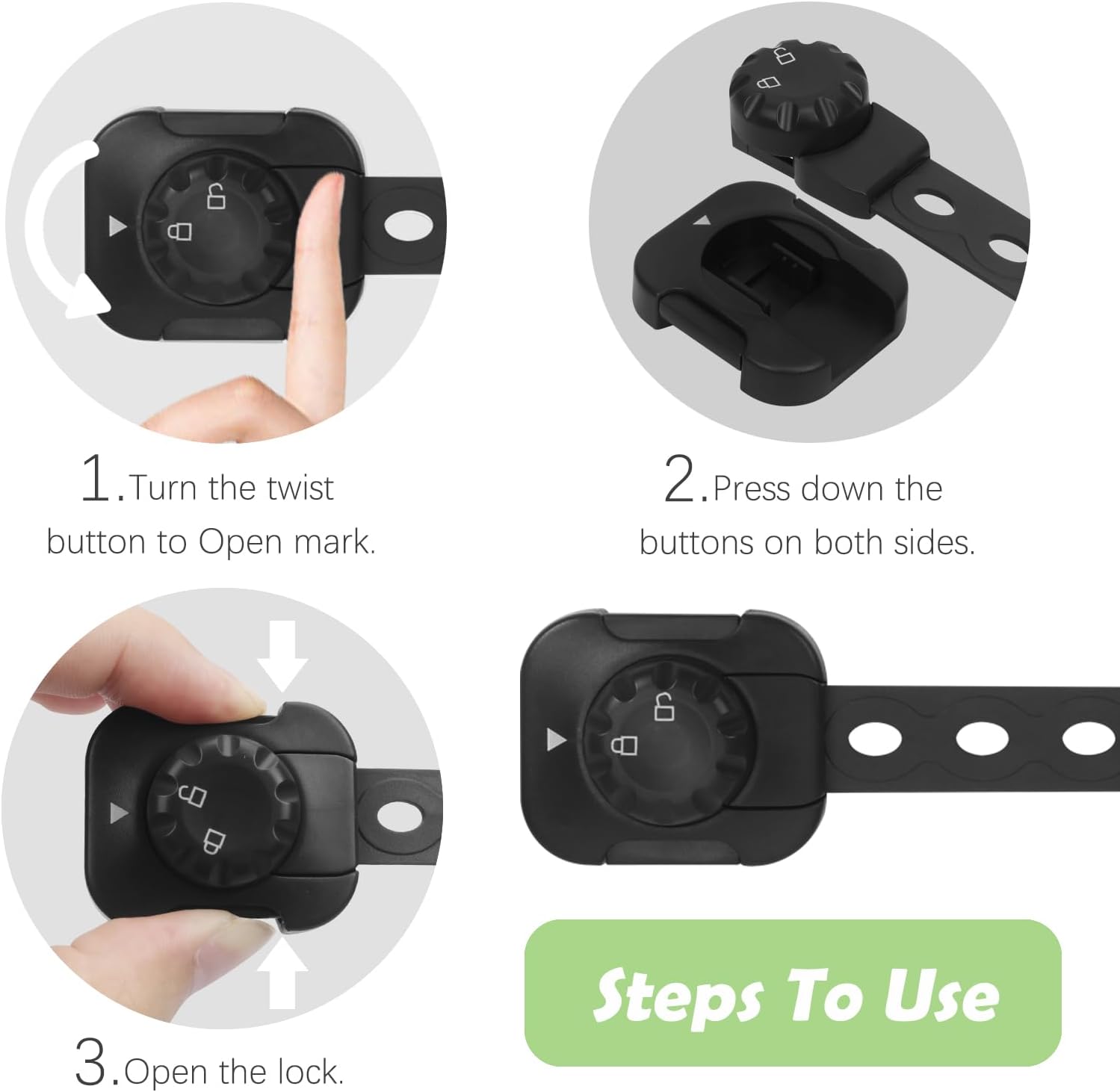 Songaa Child Safety Cabinets Strap Locks 4 Pack - Adjustable Baby Proofing Cabinet Latches for Drawers, Oven, Dishwasher, Fridge, Toilet Seat, Trash Can, with 3M Adhesive Pads - Black