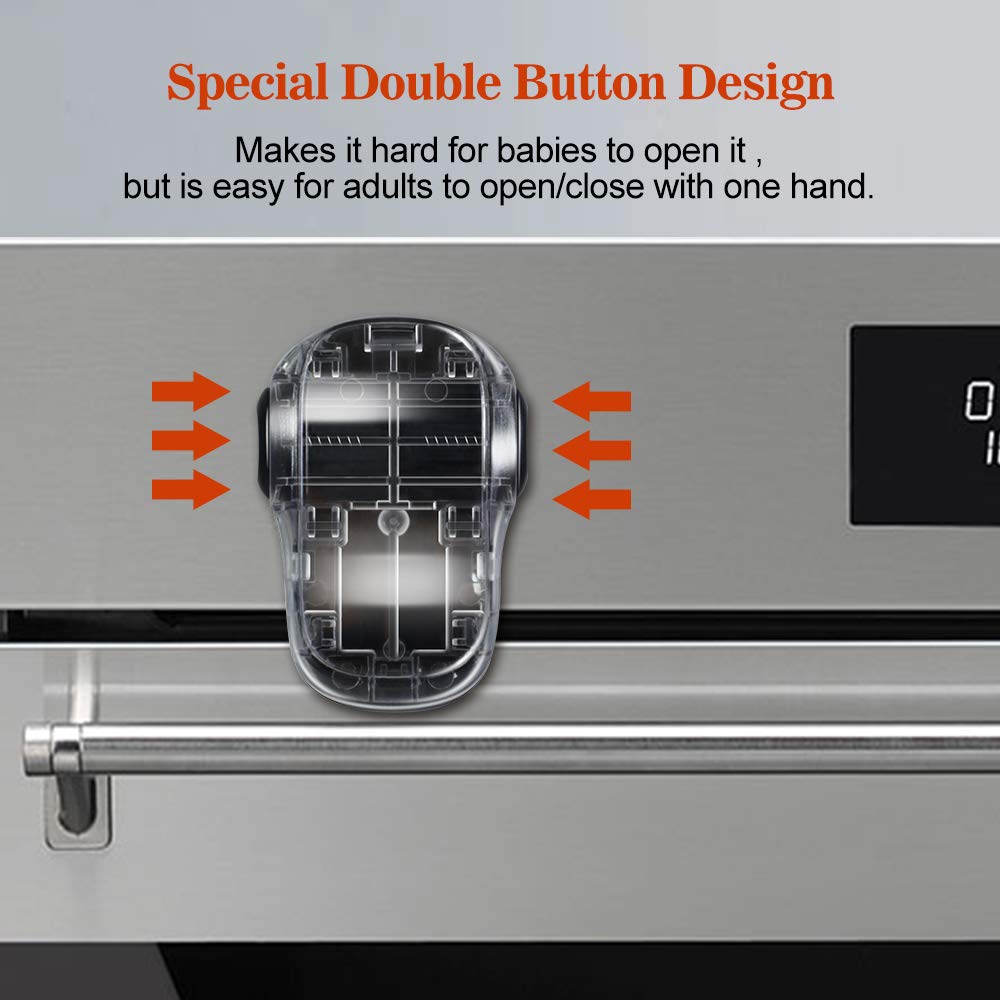 EUDEMON Child Safety Heat-Resistant Oven Door Lock, Oven Front Lock for Kids Easy to Install, Use Adhesive,No Screws or Drill (1 Pack,Clear-Black)(ONLY for Flat Surface)