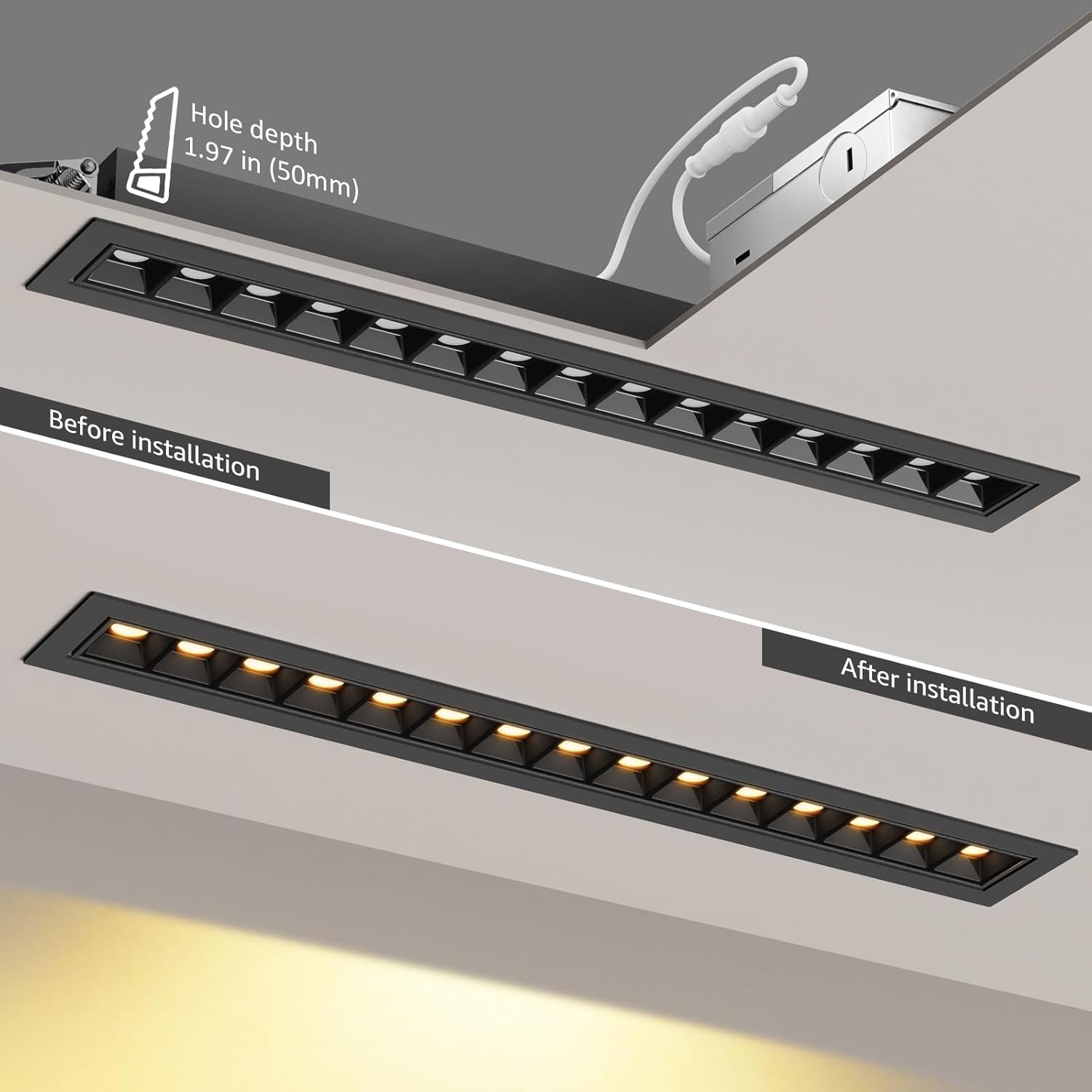 LED Linear Recessed Spotlight 16 Pack, Black Aluminum Recessed Grille Spotlight with Junction Box, Dimable 5 CCT 3000K-6500K, TRIAC Dimming Lighting for Living Room Kitchen Bedroom Hallway