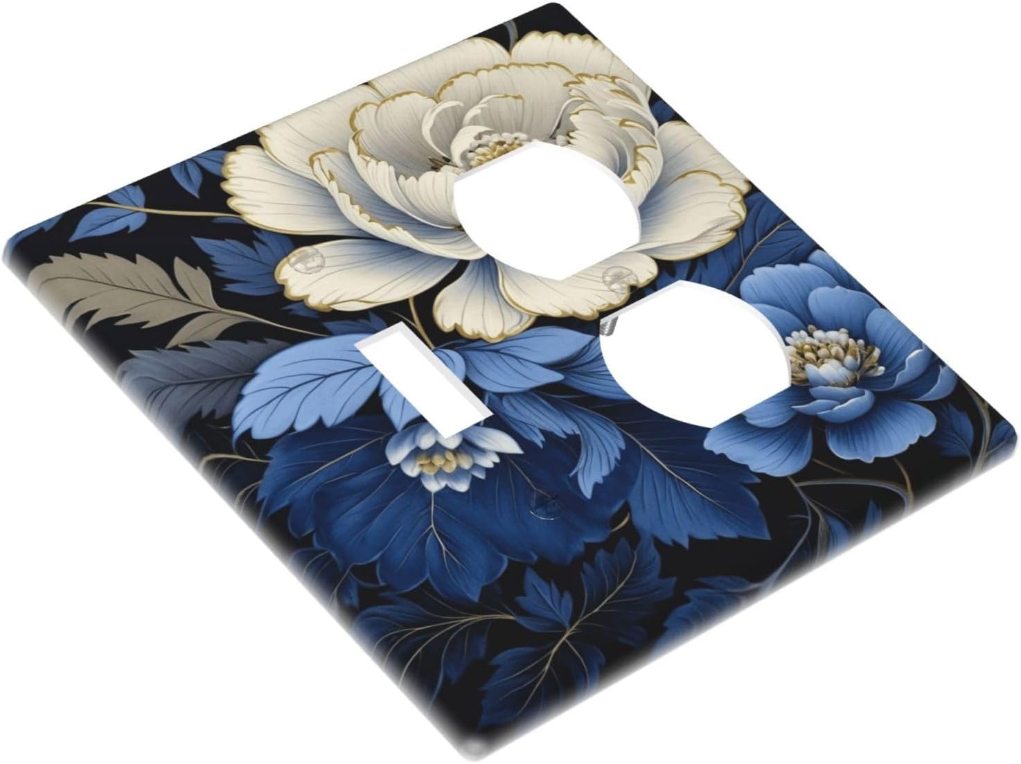 Decorative Outlet Covers Rustic Blue White Flowers Big Floral 2 Gang Wall Plate Single Toggle Duplex Light Switch Cover Switch Plate Covers Faceplate for Bedroom Home Decor