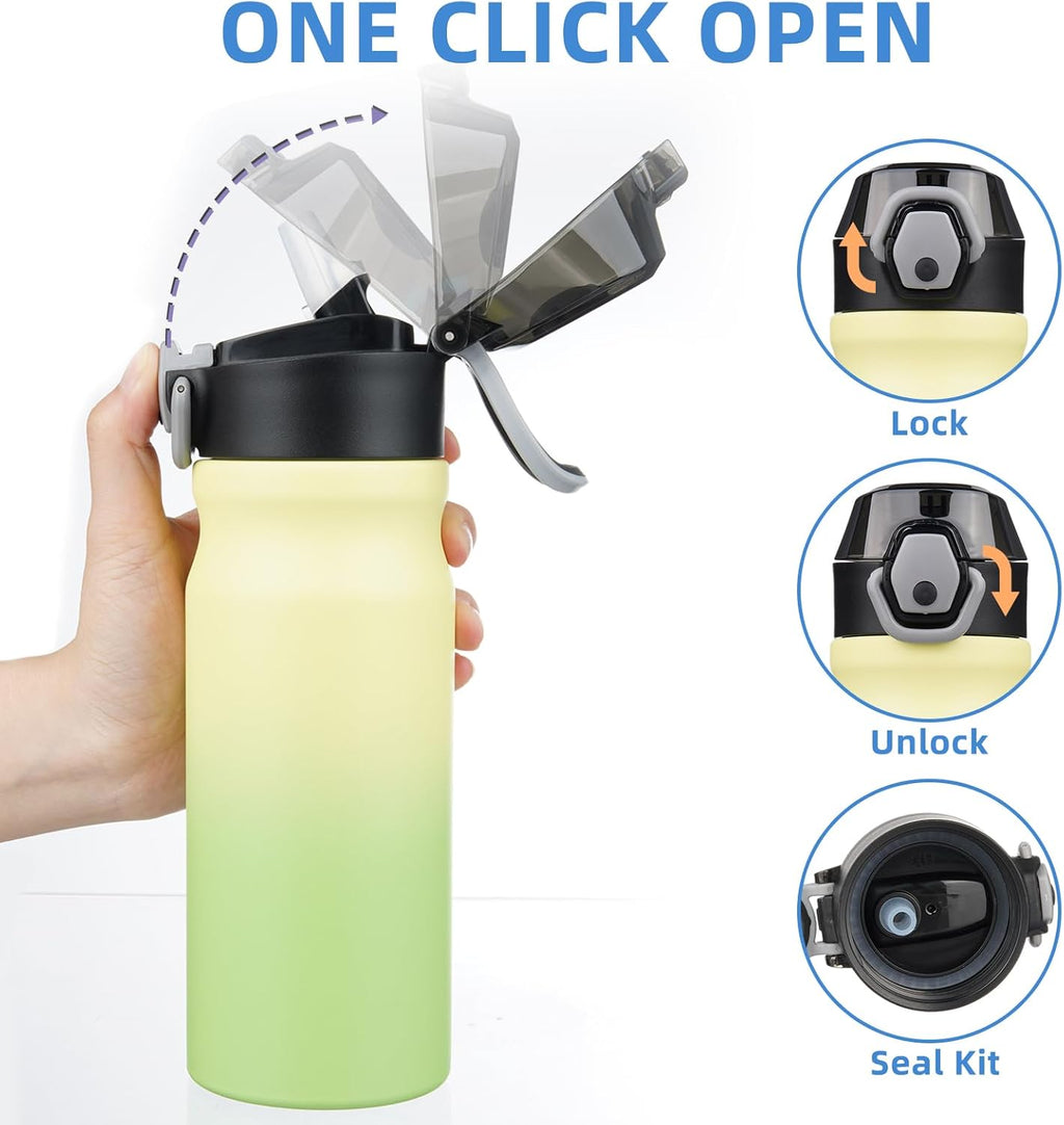 BJPKPK Insulated Water Bottle 18oz Stainless Steel Water Bottles with Straw and Carry Handle Double Wall Metal Thermal Flask,Lime
