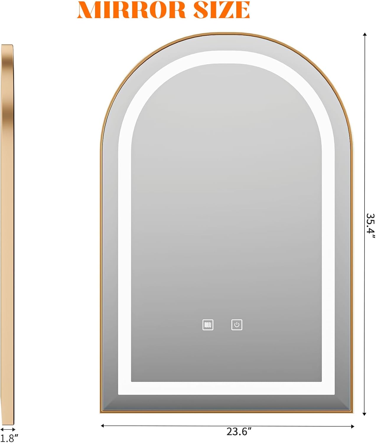 LED Bathroom Mirrors with Lights,24"x36"Black Arched Mirror for Bathroom,Fogless,3 Colors Dimmable,Anti-Fog,Wall Mounted Lighted Vanity Mirror,Gold