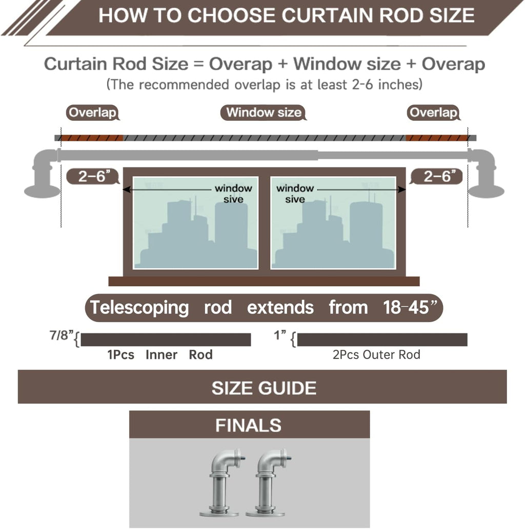 Silver Curtain Rods 18 to 45 in,Wraparound Curtain Rods,Adjustable Length,1 in Diameter Pipe,Wall or Ceiling Mounted,for Bedroom and Living Room (Silver 18” to 45”)
