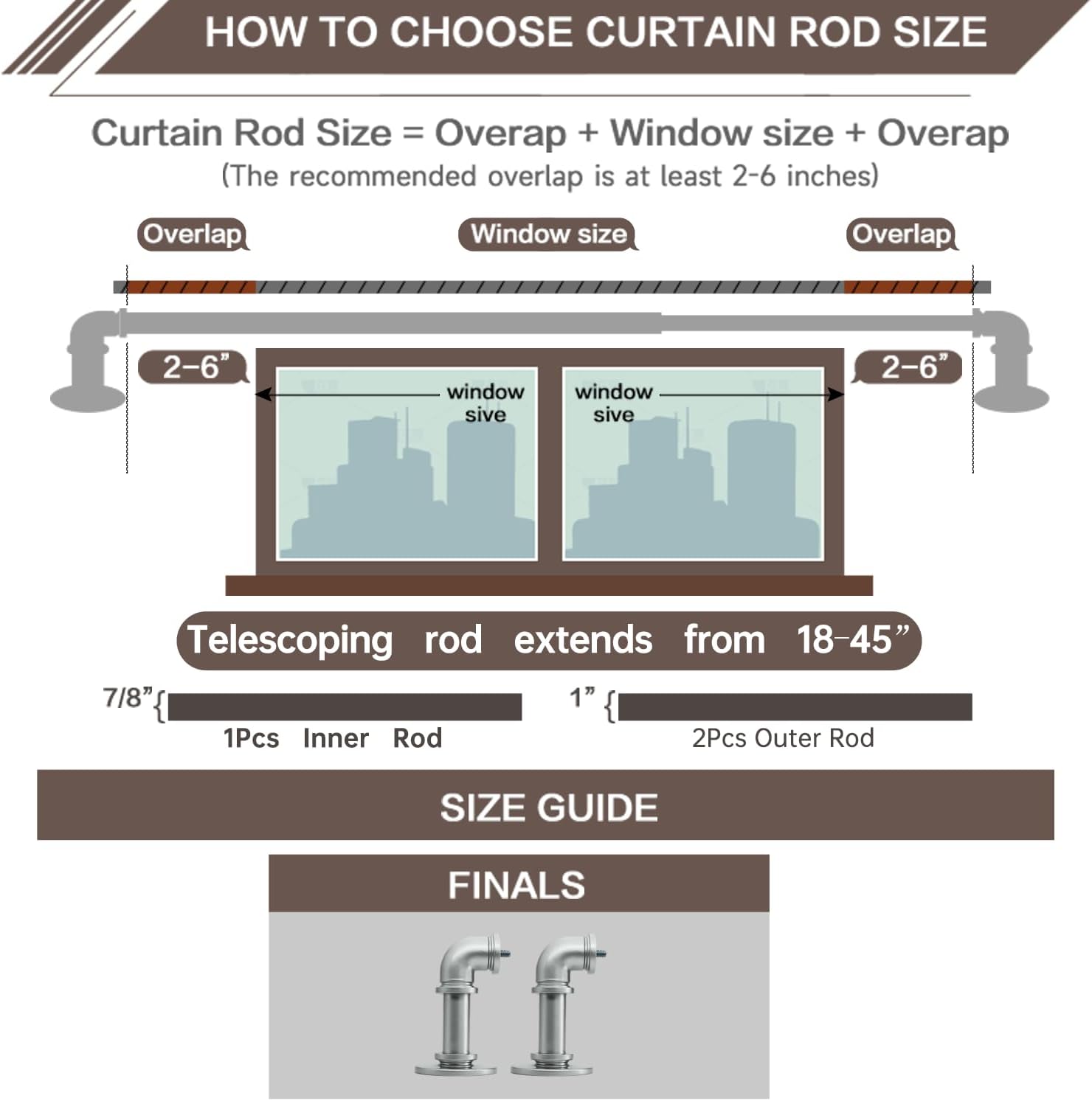 Silver Curtain Rods 18 to 45 in,Wraparound Curtain Rods,Adjustable Length,1 in Diameter Pipe,Wall or Ceiling Mounted,for Bedroom and Living Room (Silver 18” to 45”)