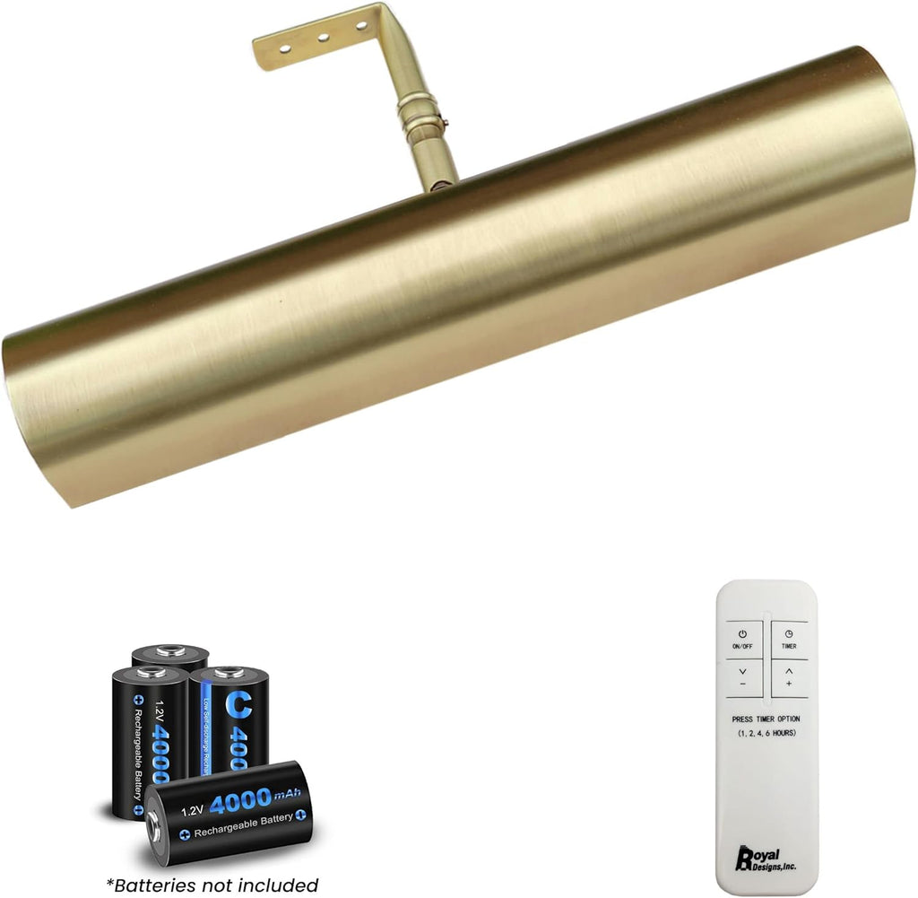Royal Designs, Inc. Cordless Remote Control LED Picture Light, Dimmable with Timer Function, Brushed Satin Brass, 12.75 Inches