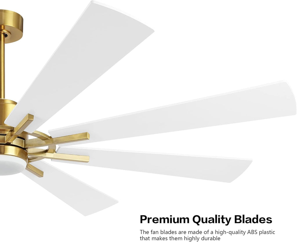 WINGBO 72" DC Ceiling Fan with Lights, Gold and White Ceiling Fan with 3 Downrods, 8 Plywood Blades, 6-Speed Reversible DC Motor, Modern Ceiling Fans Indoor for Kitchen Bedroom Living Room