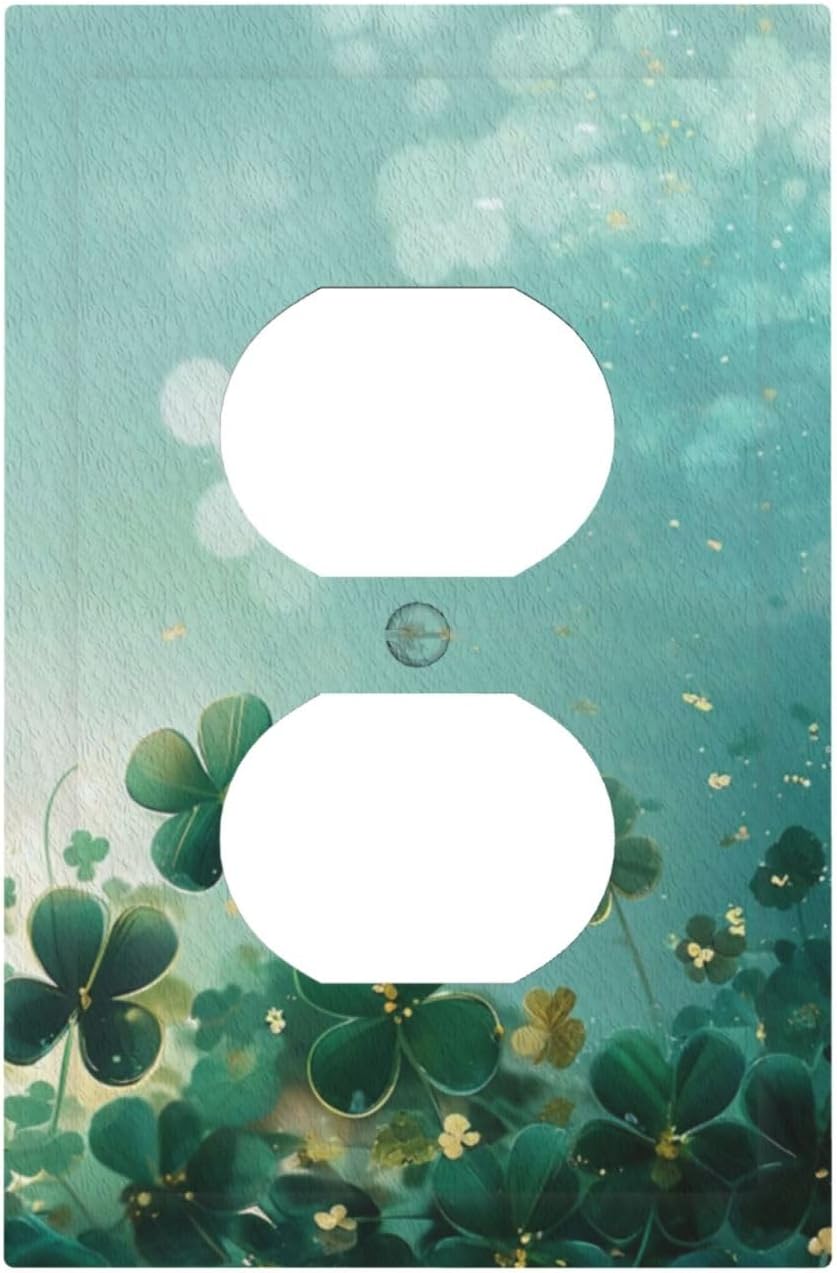 Decorative Outlet Covers Rustic Green Lucky Four leaf Clover 1 Gang Duplex Light Switch Cover Plate Unique Wall Plate Electrical Switch Plate Covers for Bedroom Home Decor